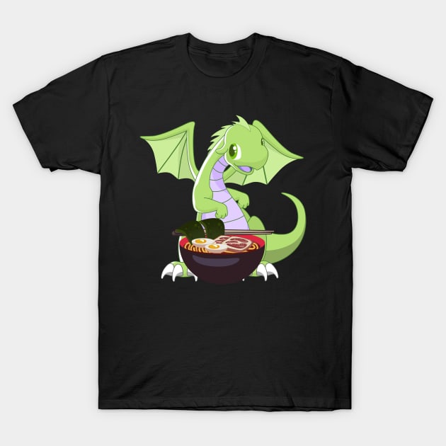 Chibi Anime Green Dragon Ramen Lover T-Shirt by TheBeardComic